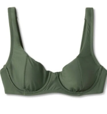 Kona Sol Women#x27;s L Large Bikini Top 12 14 Olive Green Seamed Underwire New $6.49