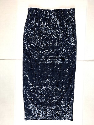 #ad FOREVER 21 Contemporary Sequin Skirt Long Length Midnight Blue Size Small Lined $9.99