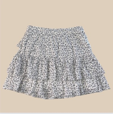 #ad #ad ULLA JOHNSON Size 4 White Cotton Gauze Tiered Ruffle Floral Mini Skirt $290 $62.00