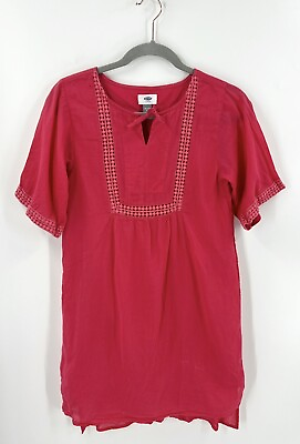 #ad Old Navy Girls Boho Dress Size XL 14 Faded Red Tie Neck Eyelet Layered Cotton $11.20