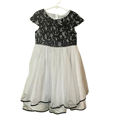 #ad Rare Editions Special Occasion Holiday Party Dress Girls 6 BlackWhite Lace Tulle $14.99