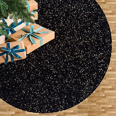 #ad Christmas Skirt Tree Black Sequin Tree Skirt 36 Inches Glittery Tree Mat Floo... $26.82