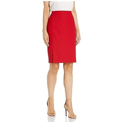 #ad Calvin Klein red pencil skirt career ribbed textured front slits knee length 10P $32.00