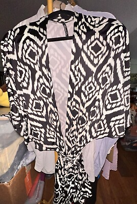 #ad Kenneth Cole New York Swimsuit Bikini Cover Up Wrap Sz XL Black white $16.00