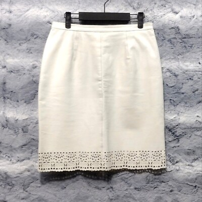 #ad Vintage Newport News Easy Style Leather Skirt Women#x27;s 8 White Eyelet Office $35.88
