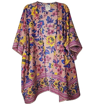 #ad Women#x27;s Billabong Kimono Swimsuit Cover Up M L Silky Bohemian Floral $18.99