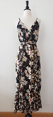 #ad Anthropologie Maxi Dress New Size Medium Black Floral M Slit Boho Granny Retro $40.00