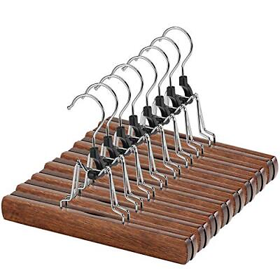 #ad 12 Pack Wooden Pants Hangers with Clips Non Slip Skirt Hangers Walnut Trouser... $27.51