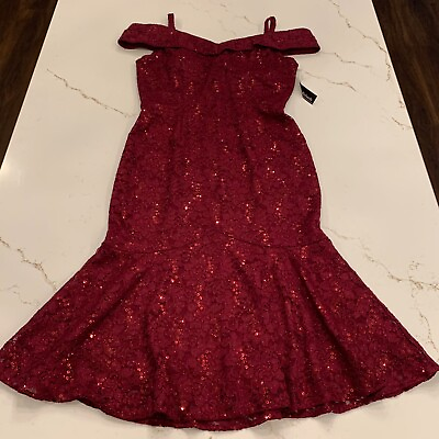 #ad NEW* Sparkly Ruby Red Sequined Cap Sleeve Mermaid Evening Dress Size 12 $74.99