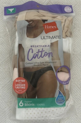 #ad New Hanes Women’s 6 Pack Tagless Cotton Bikini Panties Sz 6 Comfort Pre shrunk $13.99
