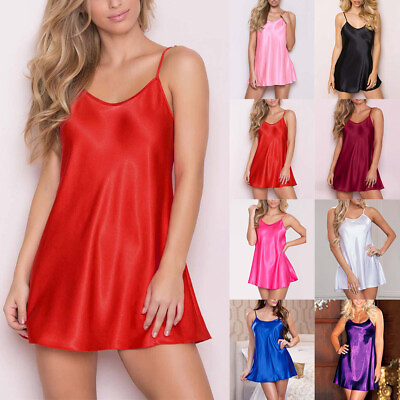 Women Satin Silk Nightdress Sexy Lingerie Nightwear Sleepwear Slip Dress Pajamas $8.69
