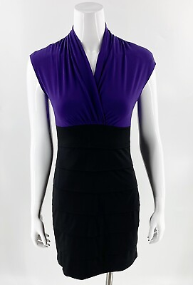 Carole Little Dress 6 Purple Black Cap Sleeve Sheath Ruffle Tiered Skirt Womens $24.00
