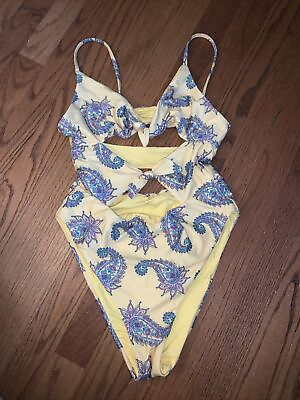 #ad ISABELLA ROSE NWOT Peep Hole Layered Bikini 1 Piece Bathing Suit Paisley ❤️tb46 $50.00