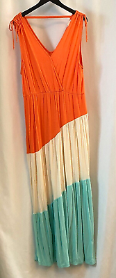 CLOTH amp; PORTRAIT Womens XL Long Maxi Dress Fun Bright Colors Orange Teal White $10.50