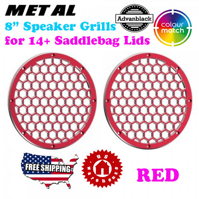#ad US Stock Red CNC Aluminum HEX 8#x27;#x27; Speaker Grills fit Harley 8quot; 14 Saddlebag Lid $189.00
