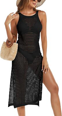 Crochet Swimsuit Cover Up for Women Knit Swim Coverup Long Hollow Out Bathing Su $66.38