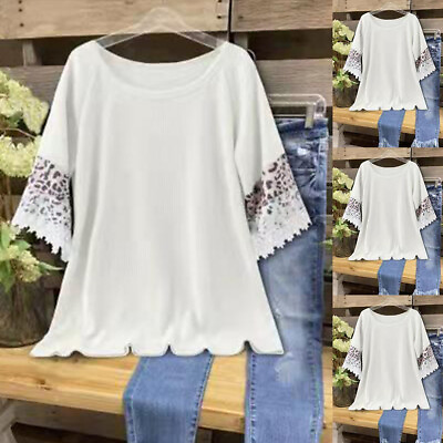 #ad Women#x27;s Print 3 4 Sleeve Tunic Tee Casual Baggy T Shirt Blouse Summer Party Tops $20.51