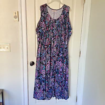 #ad NWOT WOMAN WITHIN 22 24 1X PLUS MAXI DRESS SLEEVELESS PAISLEY FLORAL CASUAL $39.00
