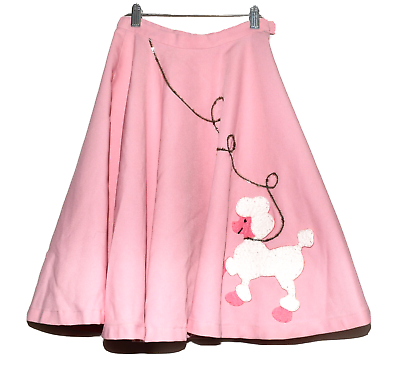 #ad Hip Hop 50s Style Pink w White Poodle Sequin Leash Applique Full Skirt 24 Waist $39.99