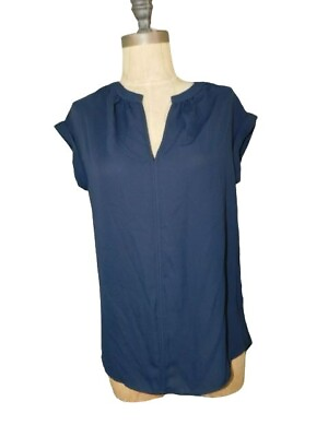 Nordstrom Size S Small Navy blue Semi Sheer Vneck Blouse Top NWT $12.99