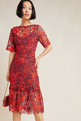 NWT ANTHROPOLOGIE BRIGITTE EMBROIDERED LACE FLORAL DRESS by EVA FRANCO 4 10 $159.99