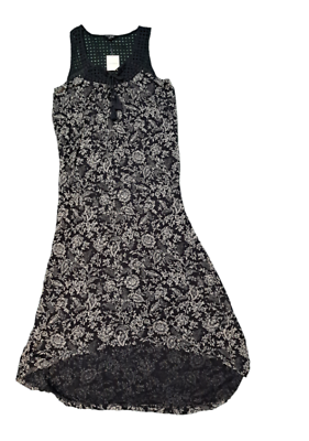 #ad Lucky Brand Women#x27;s Black Eyelet Knit Dress Vacation Travel Sleeveless Sz S $24.99