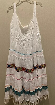 #ad Antica Sartoria by Giacomo Cinque White Boho Dress One Size Fit All Embroided $74.99