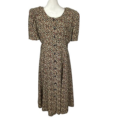 #ad PAQUETTE TOO Byer California Vintage Floral Maxi Dress Short Sleeve Green 14 H59 $29.66