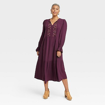 Women#x27;s Long Sleeve Embroidered A Line Dress Knox Rose $8.99
