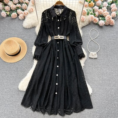 #ad New Spring Fashion Runway Black Dresses Women#x27;s Lantern sleeve s xxl $115.00