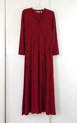 #ad SOFT SURROUNDINGS maxi dress long sleeve brocade print v neck knit red S $23.99