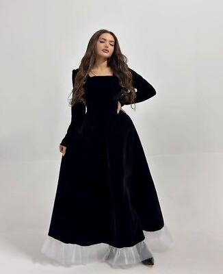 #ad Women Velvet Long Dress Long Sleeves Party Evening Wedding Elegant Black Dresses $134.10
