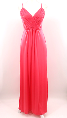 #ad Vtg Women#x27;s 70s Bright Coral Maxi Dress 1970s Long Gown Sz XS S Polyester $59.99