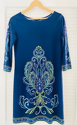 #ad #ad Forever Ladies Blue Print Dress Front Back size S $12.99