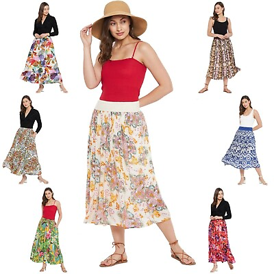 #ad Women Skirt Midi High Waist Printed Casual Beach Swing A Line Skirts for Girls $18.99