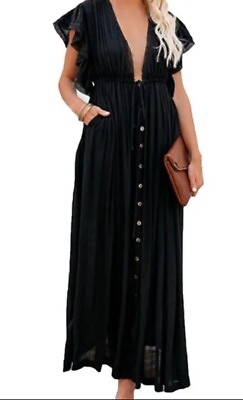#ad Womens One Size Black Boho Dress Beach Cover $12.50