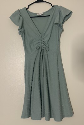 #ad Rolla Coster Fit amp; Flare Sage Green V Neck Short Sleeve Boho Dress Size Small $10.00