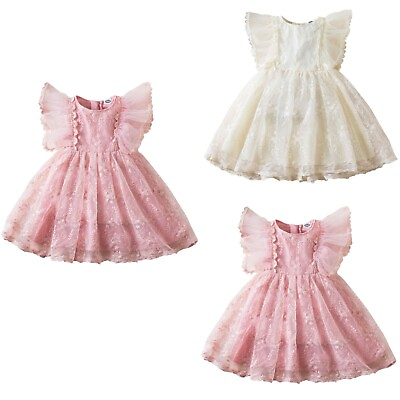 #ad Summer Girls Dress Mesh Embroidered Flying Sleeves Princess Dress For Children $6.80
