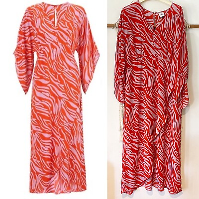 #ad CAbi Saunter Maxi Dress Women Size Large Red Zebra Print Chiffon V Neck Boho $36.95
