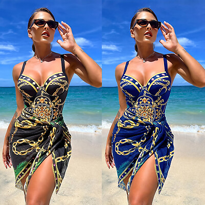 #ad #ad One Piece Swimsuit With Beach Skirt V Neck Swimwear Women Beachwear Bathing $19.99