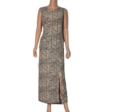 #ad VINTAGE PATRICK COLLECTION Silk Zebra Print Maxi Dress Slit Size 14 $45.65