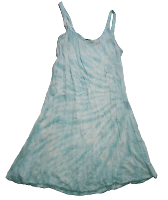 #ad Raya Sun Sun Dress Small Blue Embroidered Palm Trees Swim Summer Beach Resort $17.97
