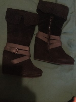 #ad Black Wedge Boots $35.00