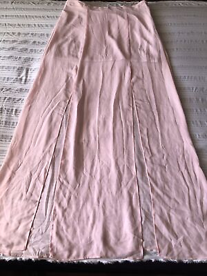 #ad FOREVER 21 Ladies LARGE Pink LINED chiffon Skirt Long 2Slits $13.85
