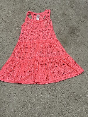 #ad Cat amp; Jack Girls Swimsuit Cover Up Size Medium Orange Crochet Open Knit Flowy $11.99