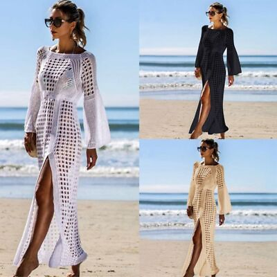 #ad #ad Ladies Beach Dress Long Crochet Top Swimwear Womens Summer Bikini Cover UP GBP 30.00