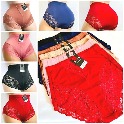 #ad 3 12 High Waisted Briefs Tummy Control Shaper Lace Bikini Panties 63031 S 5X LOT $49.50