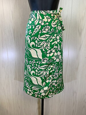 #ad Japna Faux Wrap Printed Midi Skirt Women#x27;s Size L Green NEW MSRP $42.99 $15.79