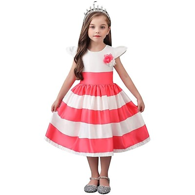 #ad Girls#x27; Formal Dress Size 6 Striped Coral amp; White Dress for Weddings or Party $13.50
