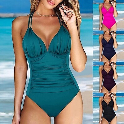 #ad Womens Bikini Piece Swimsuit Solid Colour Backless Fashion Sexy Swimsuit $13.56